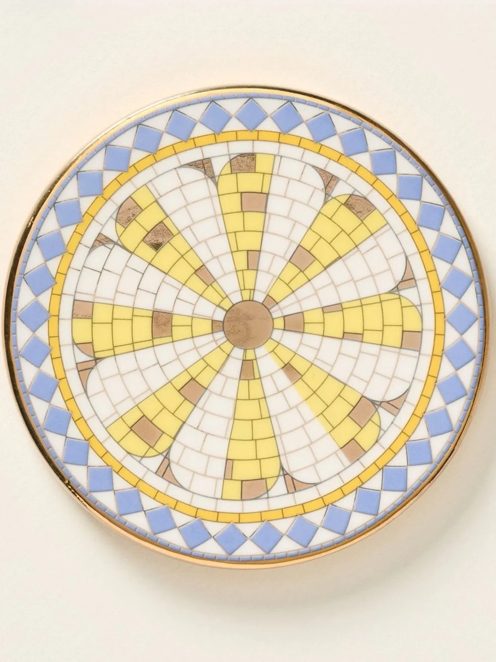Anthropologie Bistro Tile Stoneware 24k Gold Accent Italia Coaster- Lemon 🍋 New